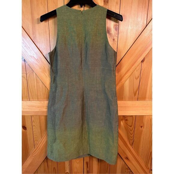Vince Ombre Sheath Dress Linen Sleeveless Pocket Lined Green Classic 6 (4629) - Picture 6 of 7